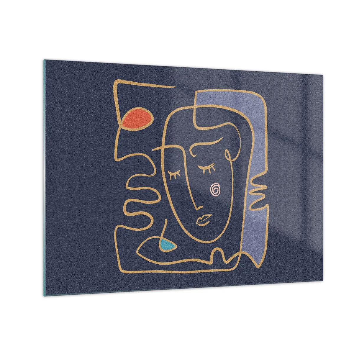 Glasbild - Bild auf glas - Abstraktes Gesicht im Umriss auf marineblauem Hintergrund - 70x50cm - In Gedanken - Moderne Wanddekoration für Wohnzimmer und Schlafzimmer ARTTOR