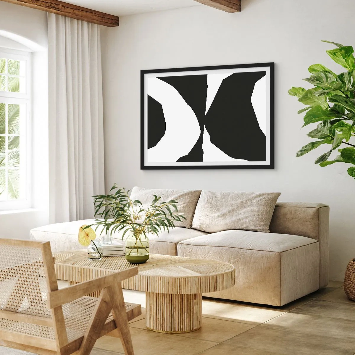 Poster in einem schwarzem Rahmen - Abstraktes Kontrastmuster in Schwarz und Weiß - 100x70cm - Positiv negativ - Moderne Wanddekoration für Wohnzimmer und Schlafzimmer ARTTOR