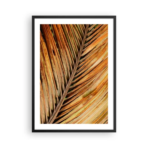 Poster in einem schwarzem Rahmen - Eine Nahaufnahme eines trockenen Blattes in Braun- und Goldtönen. - 50x70cm - Kokosnuss-Gold - Moderne Wanddekoration für Wohnzimmer und Schlafzimmer ARTTOR