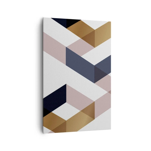 Bild auf Leinwand - Leinwandbild - Geometrische Muster in Gold- und Marineblautönen - 80x120cm - Ebenen und Winkel - Moderne Wanddekoration für Wohnzimmer und Schlafzimmer ARTTOR