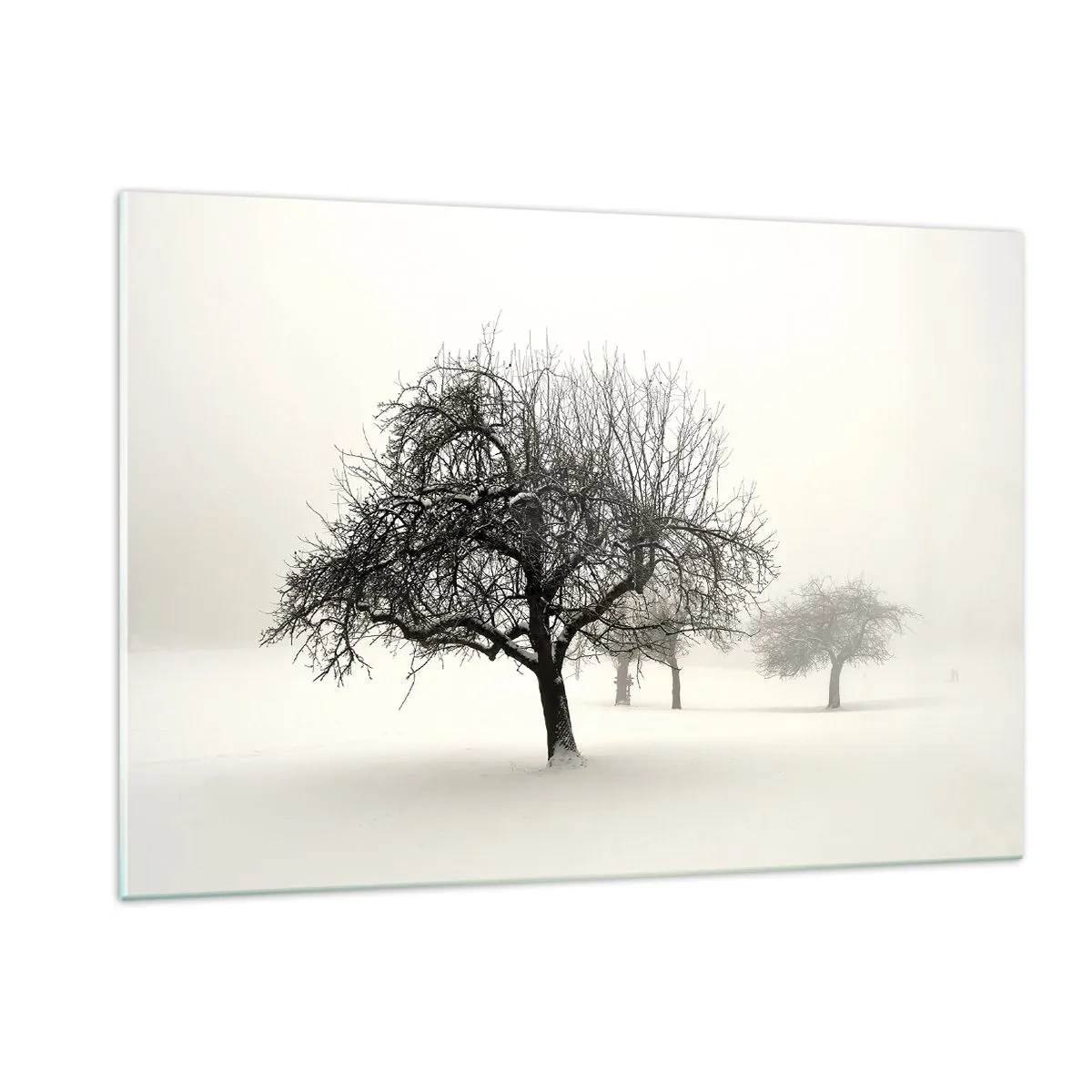 Glasbild - Bild auf glas - Bäume in einer Winterlandschaft, bedeckt mit Schnee und Nebel - 120x80cm - Winterschlaf - Moderne Wanddekoration für Wohnzimmer und Schlafzimmer ARTTOR