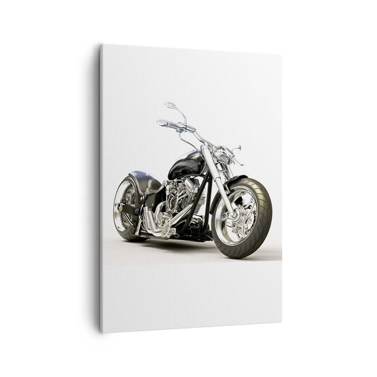 Bild auf Leinwand - Leinwandbild - Stilvolles schwarzes Motorrad auf weißem Hintergrund - 50x70cm - Stärke mit Charakter - Moderne Wanddekoration für Wohnzimmer und Schlafzimmer ARTTOR