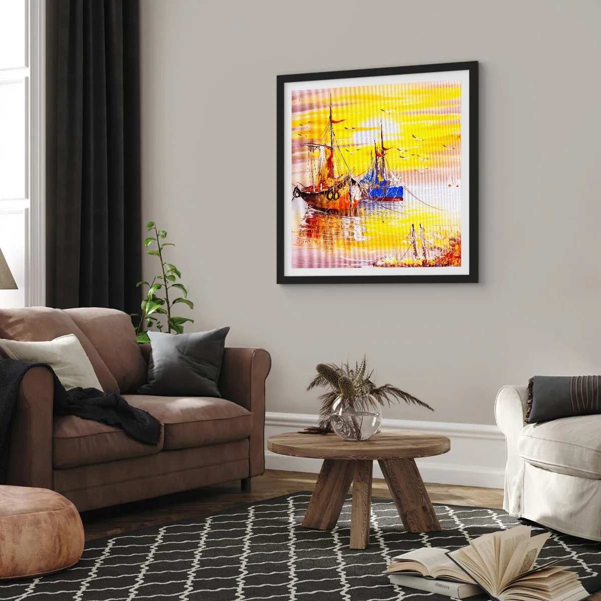 Poster in einem schwarzem Rahmen - Eine wohlverdiente Pause im Hafen - 40x40 cm