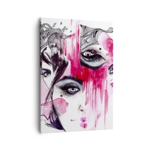 Bild auf Leinwand - Leinwandbild - Abstraktes Gesicht in Rosa- und Schwarztönen - 50x70cm - Abstrakte Augen - Moderne Wanddekoration für Wohnzimmer und Schlafzimmer ARTTOR