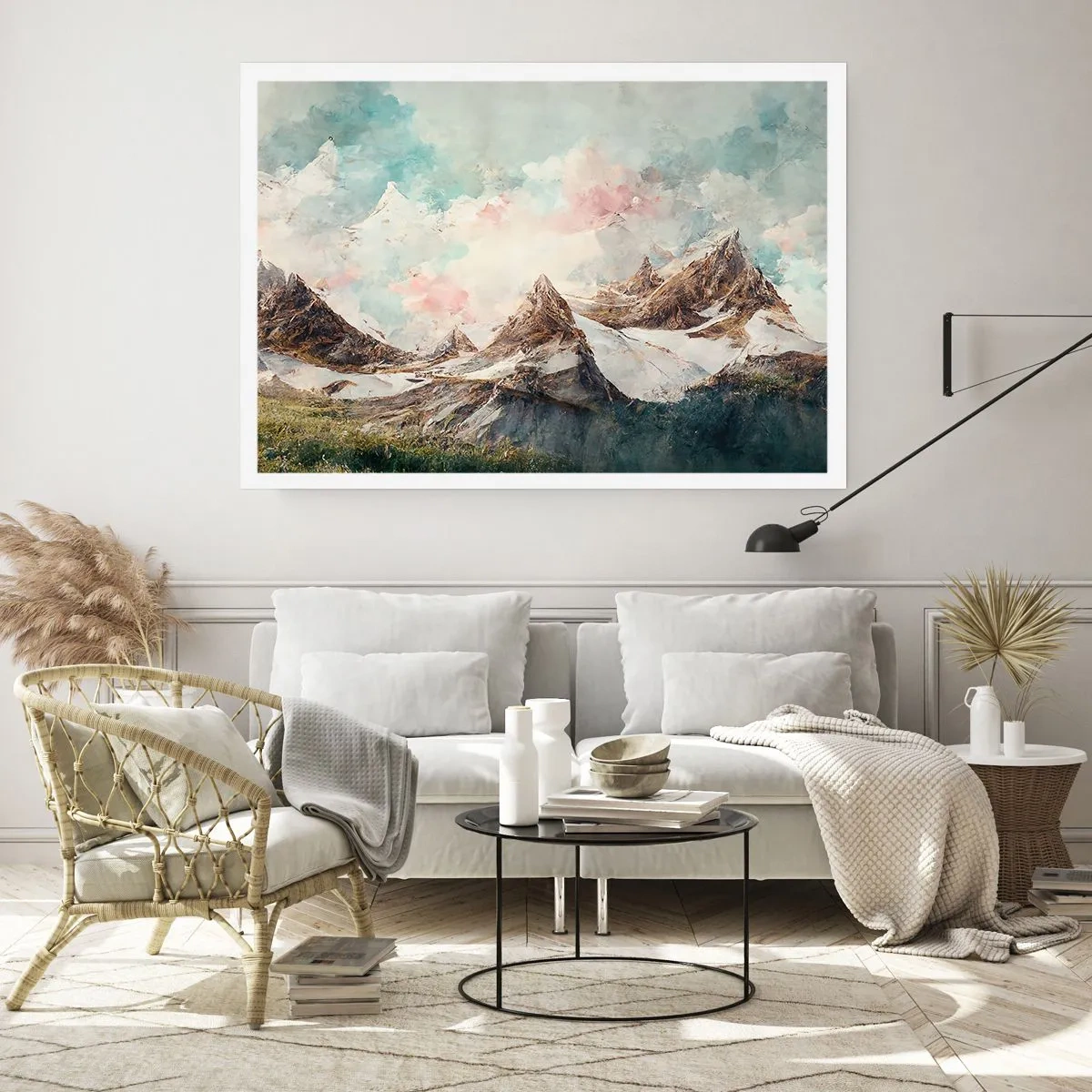 Poster - Malerische Berge mit pastellfarbenem Himmel - 100x70cm - Felsklingen - Moderne Wanddekoration für Wohnzimmer und Schlafzimmer ARTTOR