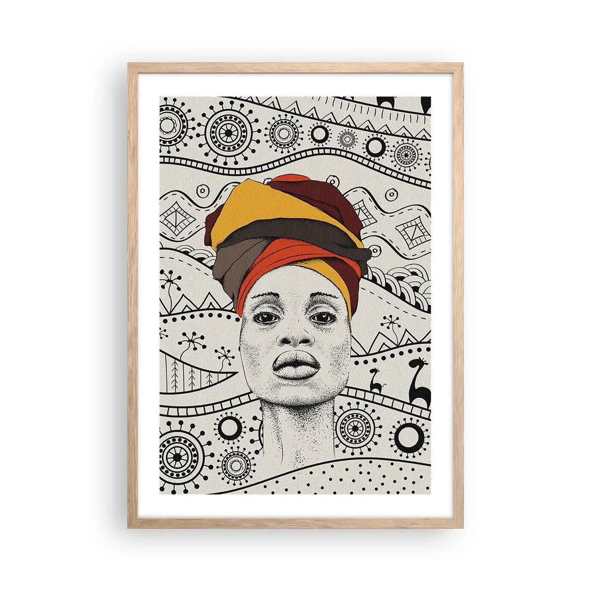 Poster in einem Rahmen aus heller Eiche - Afrikanisches Porträt - 50x70 cm
