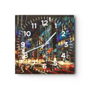 Wanduhr - Glasuhr - Abendlicher Straßentrubel - 30x30 cm