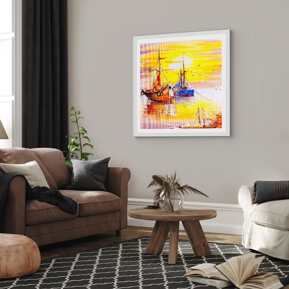Poster in einem weißen Rahmen - Eine wohlverdiente Pause im Hafen - 60x60 cm