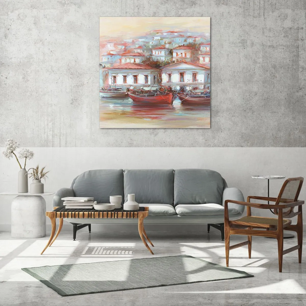 Glasbild - Bild auf glas - Glückliche Stadt - 70x70 cm