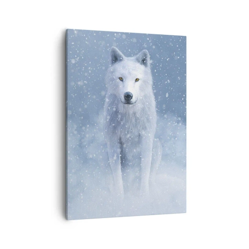 Bild auf Leinwand - Leinwandbild - Weißer Wolf in einer verschneiten Landschaft - 50x70cm - In Winterstimmung - Moderne Wanddekoration für Wohnzimmer und Schlafzimmer ARTTOR