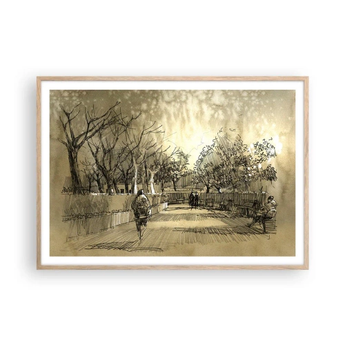 Poster in einem Rahmen aus heller Eiche - Ein Moment mit einer Feder angehalten - 100x70 cm