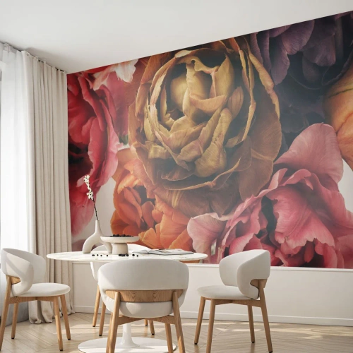 Fototapete Premium Sand - Ein Strauß bunter Blumen in Pastelllicht - 100x70cm - Eine Feier des Lebens - Moderne Wanddekoration für Wohnzimmer und Schlafzimmer ARTTOR