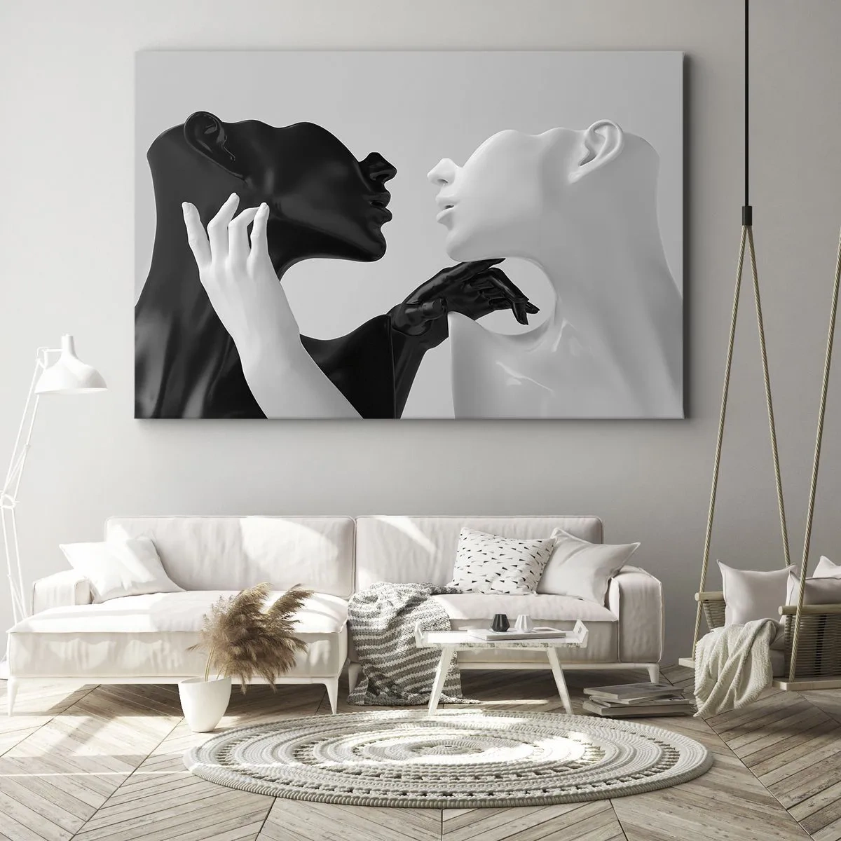 Bild auf Leinwand - Leinwandbild - Schwarz-weiße Silhouetten in dynamischer Nahaufnahme - 70x50cm - Anziehung - Begierde - Moderne Wanddekoration für Wohnzimmer und Schlafzimmer ARTTOR