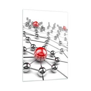 Glasbild - Bild auf glas - Silbernes Molekülnetzwerk mit roten Akzenten - 50x70cm - Silbriges Netz - Moderne Wanddekoration für Wohnzimmer und Schlafzimmer ARTTOR