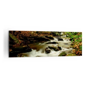Bild auf Leinwand - Leinwandbild - Ein Waldbach, der zwischen Steinen fließt, umgeben von Grün - 160x50cm - Wie flüssiges Silber - Moderne Wanddekoration für Wohnzimmer und Schlafzimmer ARTTOR