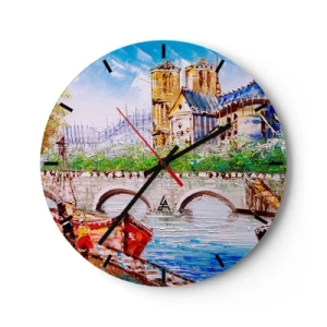 Wanduhr - Glasuhr - Brücke und Dom im malerischen Stil - 30x30cm - Ihre Zeit vergeht nie - Moderne Wanddekoration für Wohnzimmer, Küche und Schlafzimmer ARTTOR