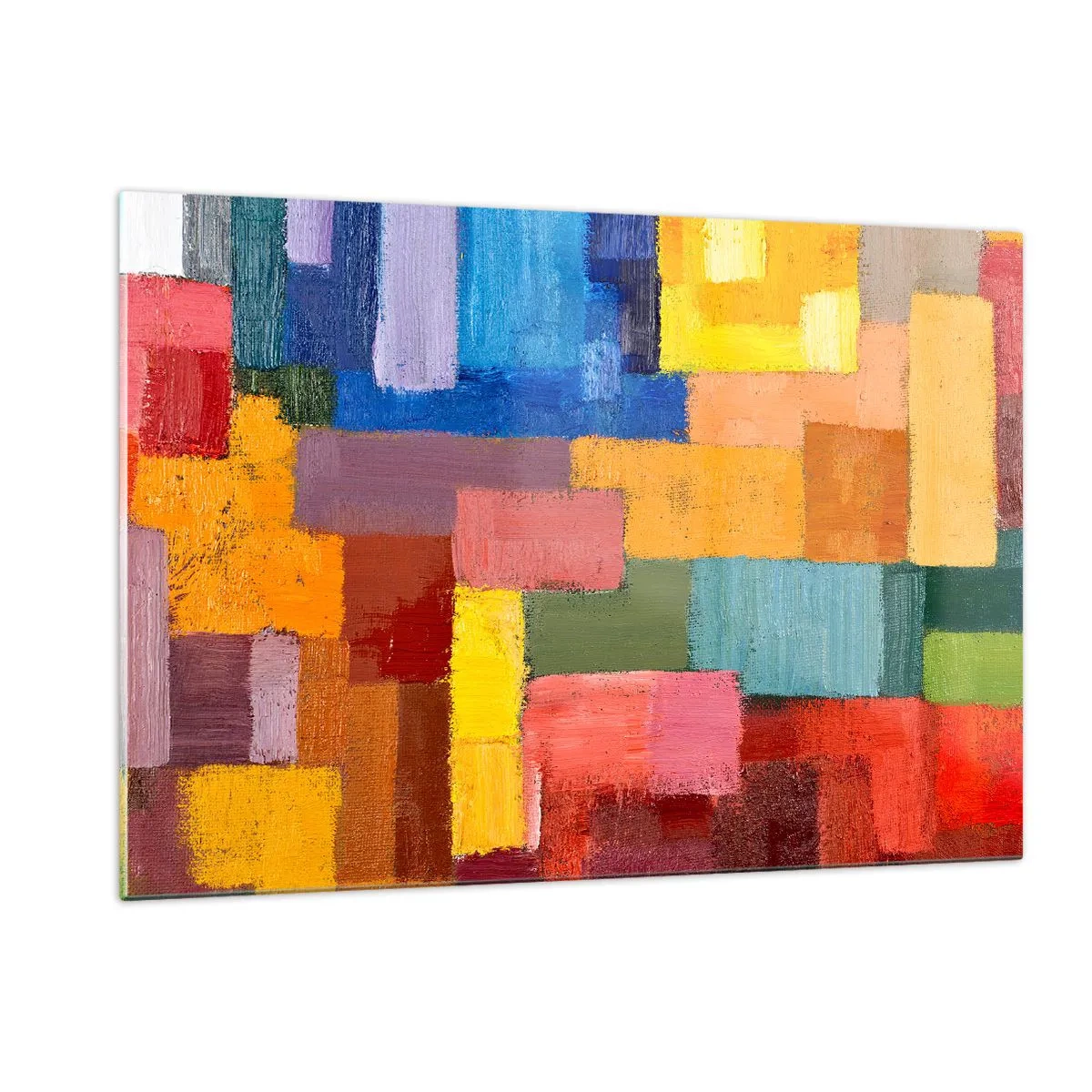 Glasbild - Bild auf glas - Abstrakte Komposition aus farbigen Rechtecken - 120x80cm - Jeder ist anders, alle bunt - Moderne Wanddekoration für Wohnzimmer und Schlafzimmer ARTTOR