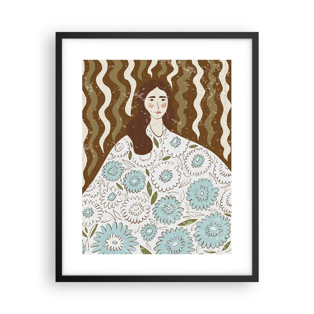 Poster in einem schwarzem Rahmen - Porträt im floralen Gewand - 40x50 cm