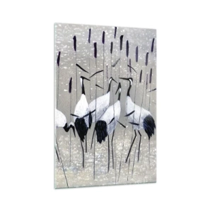 Glasbild - Bild auf glas - Reiher im Gras vor einem friedlichen Hintergrund - 70x100cm - Unter ihren eigenen - Moderne Wanddekoration für Wohnzimmer und Schlafzimmer ARTTOR