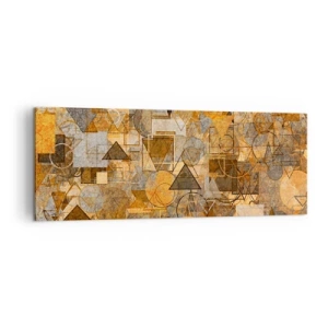 Bild auf Leinwand - Leinwandbild - Abstrakte geometrische Muster in Goldtönen - 140x50cm - Die Welt in Form - Moderne Wanddekoration für Wohnzimmer und Schlafzimmer ARTTOR