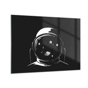 Glasbild - Bild auf glas - Astronaut mit Sternen und Planeten in seinem Helm auf schwarzem Hintergrund - 70x50cm - Schöne Aussicht - Moderne Wanddekoration für Wohnzimmer und Schlafzimmer ARTTOR