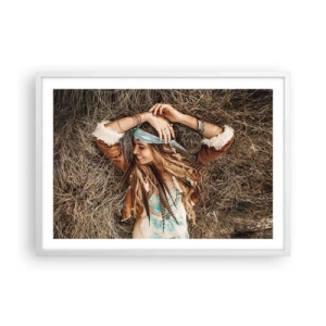 Poster in einem weißen Rahmen - Auf dem Weg in den Sommer der Liebe - 70x50 cm