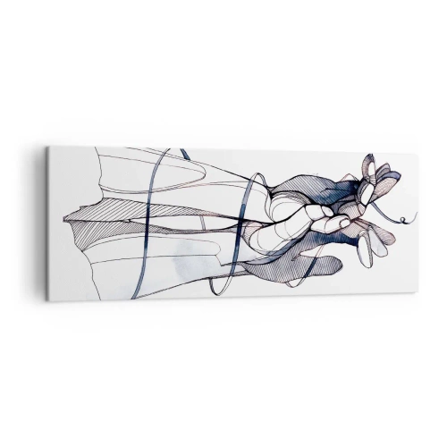 Bild auf Leinwand - Leinwandbild - Eine subtile Zeichnung einer Hand mit einer zarten Blume - 140x50cm - Touch-Studie - Moderne Wanddekoration für Wohnzimmer und Schlafzimmer ARTTOR