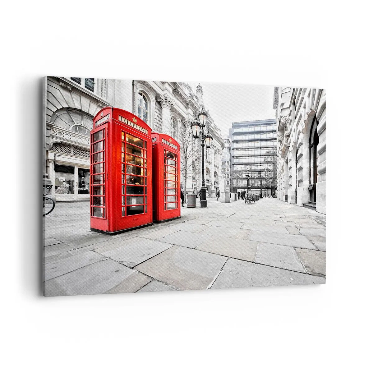 Bild auf Leinwand - Leinwandbild - Rote Telefonzellen vor dem Hintergrund der Stadtlandschaft - 100x70cm - Willkommen in London - Moderne Wanddekoration für Wohnzimmer und Schlafzimmer ARTTOR