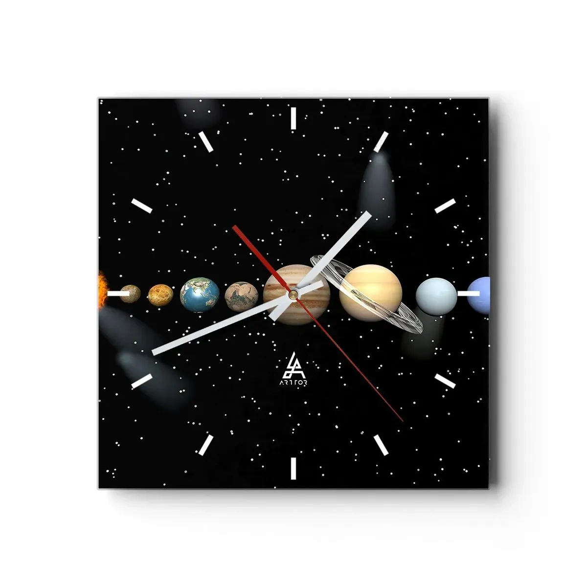 Wanduhr - Glasuhr - Und die Planeten werden verrückt und toben ... - 40x40 cm