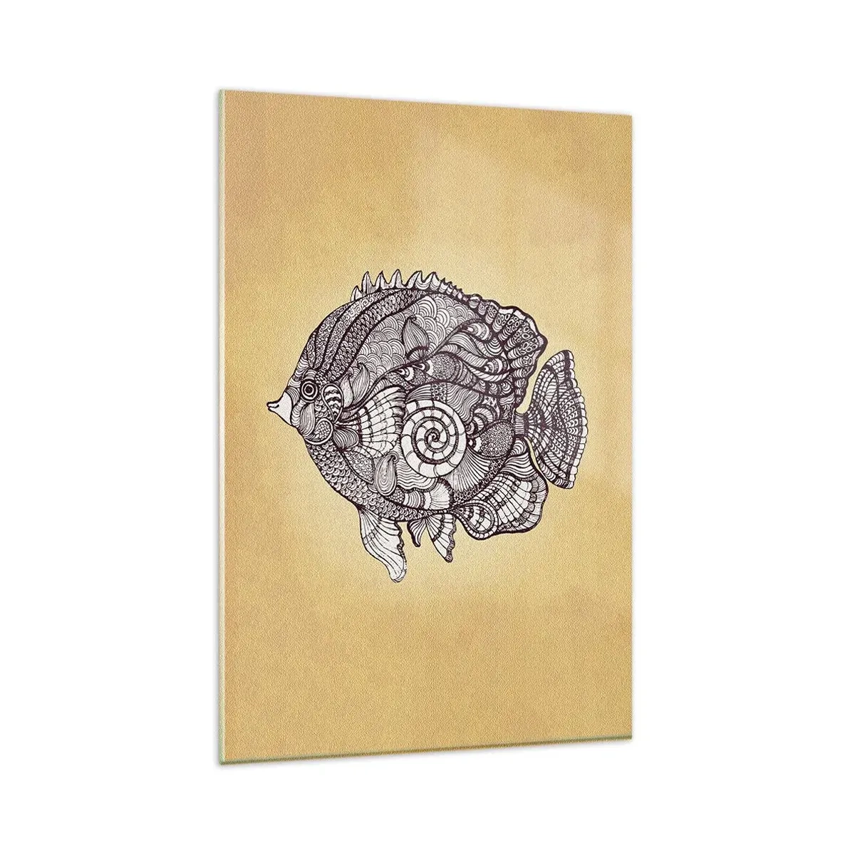 Glasbild - Bild auf glas - Dekorativer Fisch im Zeichenstil mit Mustern - 80x120cm - Aus dem Ozean der Ornamente - Moderne Wanddekoration für Wohnzimmer und Schlafzimmer ARTTOR