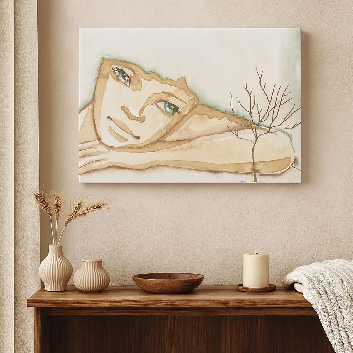 Bild auf Leinwand - Leinwandbild - Künstlerisches Porträt einer Frau in Pastellfarben - 70x50cm - Der Baum der Poesie wächst aus der Stille - Moderne Wanddekoration für Wohnzimmer und Schlafzimmer ARTTOR