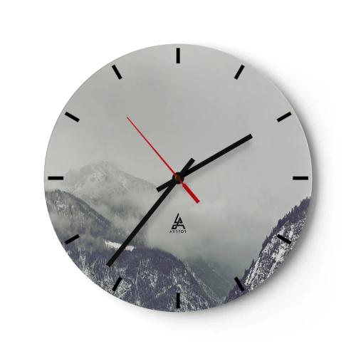 Wanduhr - Glasuhr - Eine neblige Berglandschaft in Grautönen - 30x30cm - Nebliges Tal - Moderne Wanddekoration für Wohnzimmer, Küche und Schlafzimmer ARTTOR
