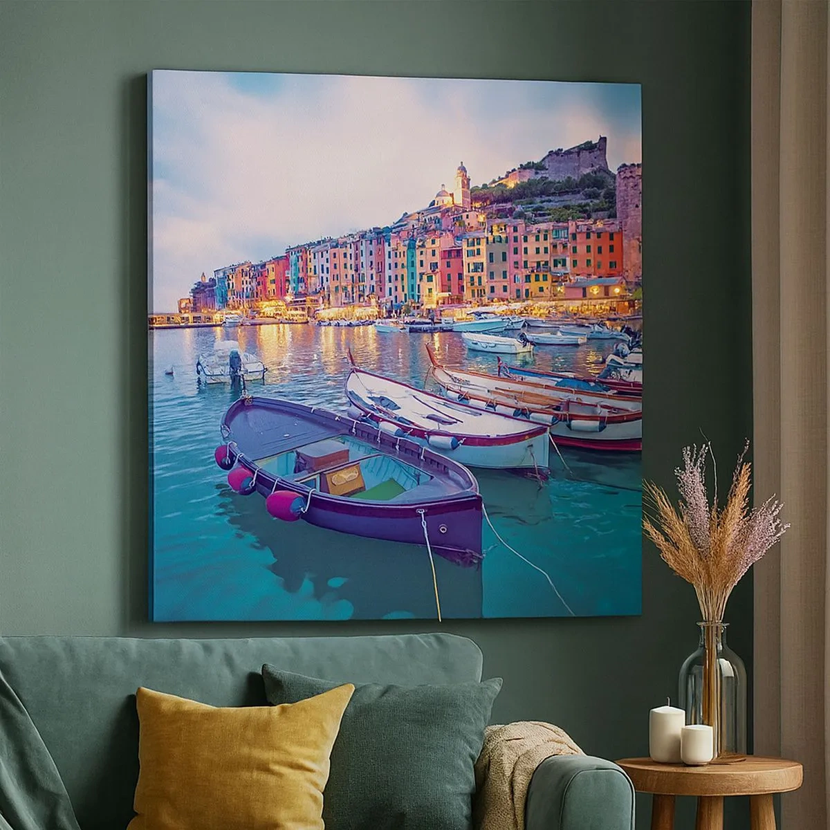 Bild auf Leinwand - Leinwandbild - Bunter Abend im Hafen - 30x30 cm