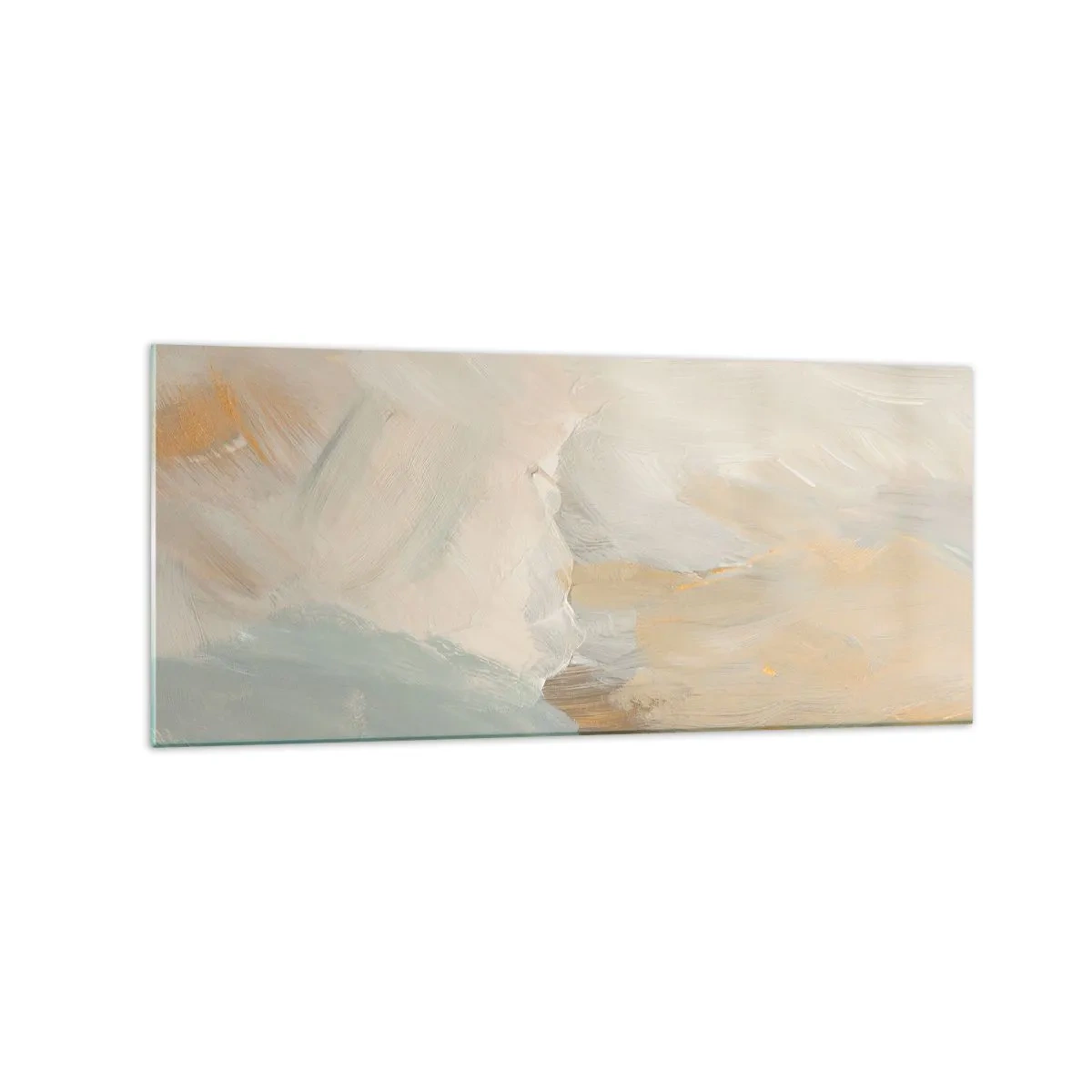 Glasbild - Bild auf glas - Zarte abstrakte Striche in Weiß- und Goldtönen - 120x50cm - Abstraktion – das Land der Sanftheit - Moderne Wanddekoration für Wohnzimmer und Schlafzimmer ARTTOR