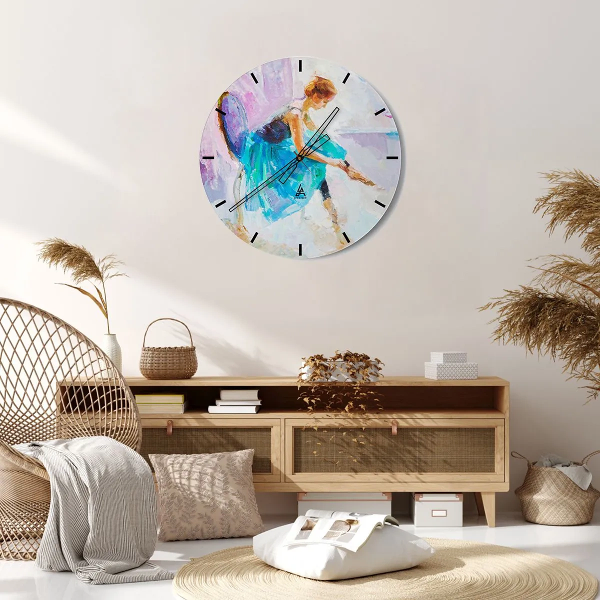 Wanduhr - Glasuhr - Künstlerische Darstellung einer Ballerina in Pastellfarben - 30x30cm - Unbeschreibliche Anmut, subtiler Charme - Moderne Wanddekoration für Wohnzimmer, Küche und Schlafzimmer ARTTOR