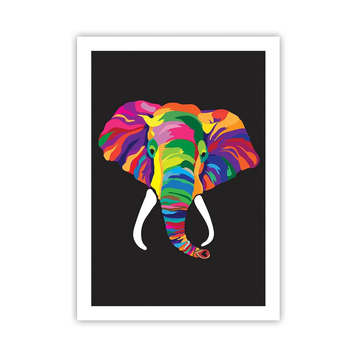 Poster - Ein buntes Bild eines Elefanten auf schwarzem Hintergrund - 50x70cm - Der Elefant, der es liebte, im Regenbogen zu baden - Moderne Wanddekoration für Wohnzimmer und Schlafzimmer ARTTOR