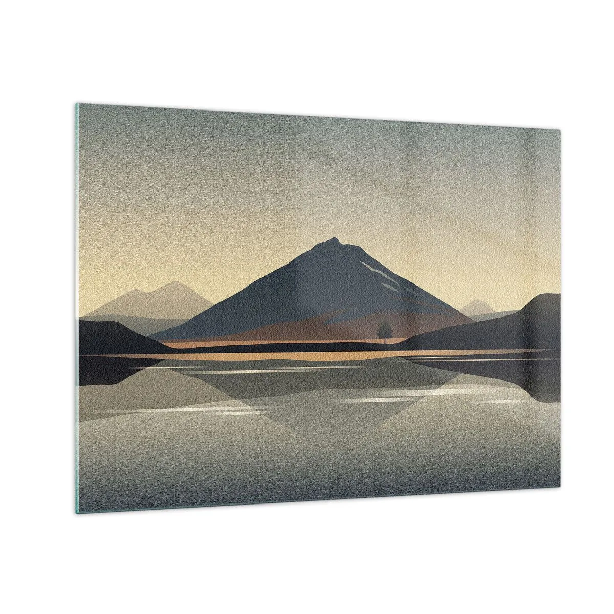 Glasbild - Bild auf glas - Berge und See in warmen Tönen mit reflektierendem Effekt - 70x50cm - Spiegelreflexion - Moderne Wanddekoration für Wohnzimmer und Schlafzimmer ARTTOR