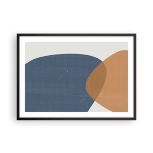 Poster in einem schwarzem Rahmen - Eine minimalistische geometrische Komposition in Blau- und Orangetönen. - 70x50cm - Ovale und Einflüsse - Moderne Wanddekoration für Wohnzimmer und Schlafzimmer ARTTOR