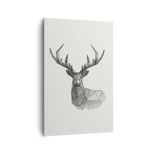 Bild auf Leinwand - Leinwandbild - Geometrisches Bild eines Hirsches im minimalistischen Schwarz-Weiß-Stil - 80x120cm - Ein Hirsch im kubistischen Stil - Moderne Wanddekoration für Wohnzimmer und Schlafzimmer ARTTOR