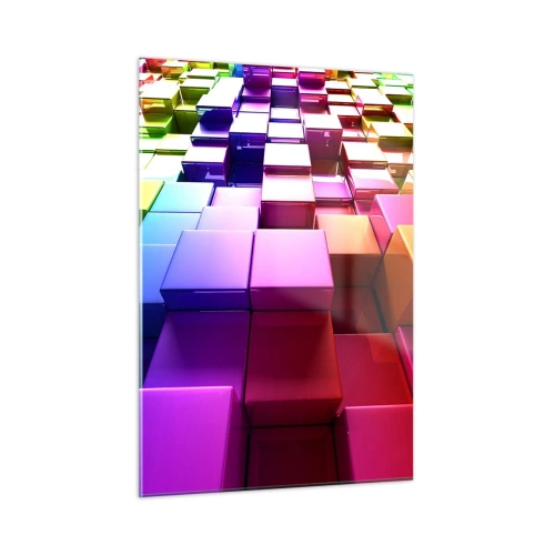 Glasbild - Bild auf glas - Bunte Würfel bilden ein dreidimensionales abstraktes Muster - 50x70cm - Op-Art gemeinsam im Team - Moderne Wanddekoration für Wohnzimmer und Schlafzimmer ARTTOR