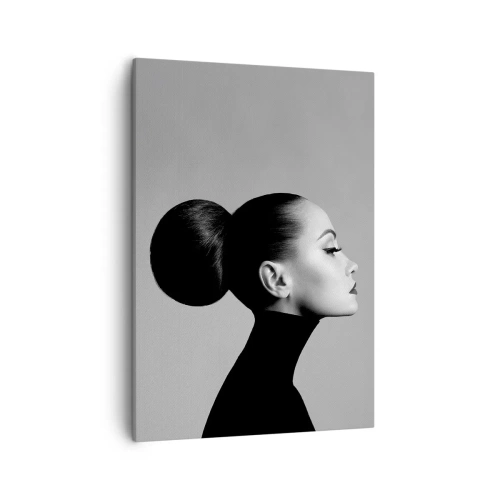 Bild auf Leinwand - Leinwandbild - Profil einer Frau in Schwarz-Weiß mit einem eleganten Dutt - 50x70cm - Moderne Nofretete - Moderne Wanddekoration für Wohnzimmer und Schlafzimmer ARTTOR