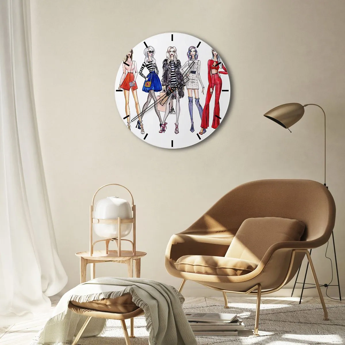 Wanduhr - Glasuhr - Modische Frauen in stylischen Outfits - 30x30cm - Jede Woche Fashion Week - Moderne Wanddekoration für Wohnzimmer, Küche und Schlafzimmer ARTTOR