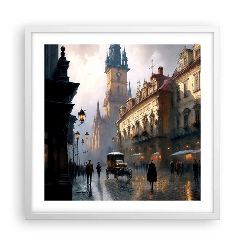 Poster in einem weißen Rahmen - Charme eines Prager Abends - 50x50 cm