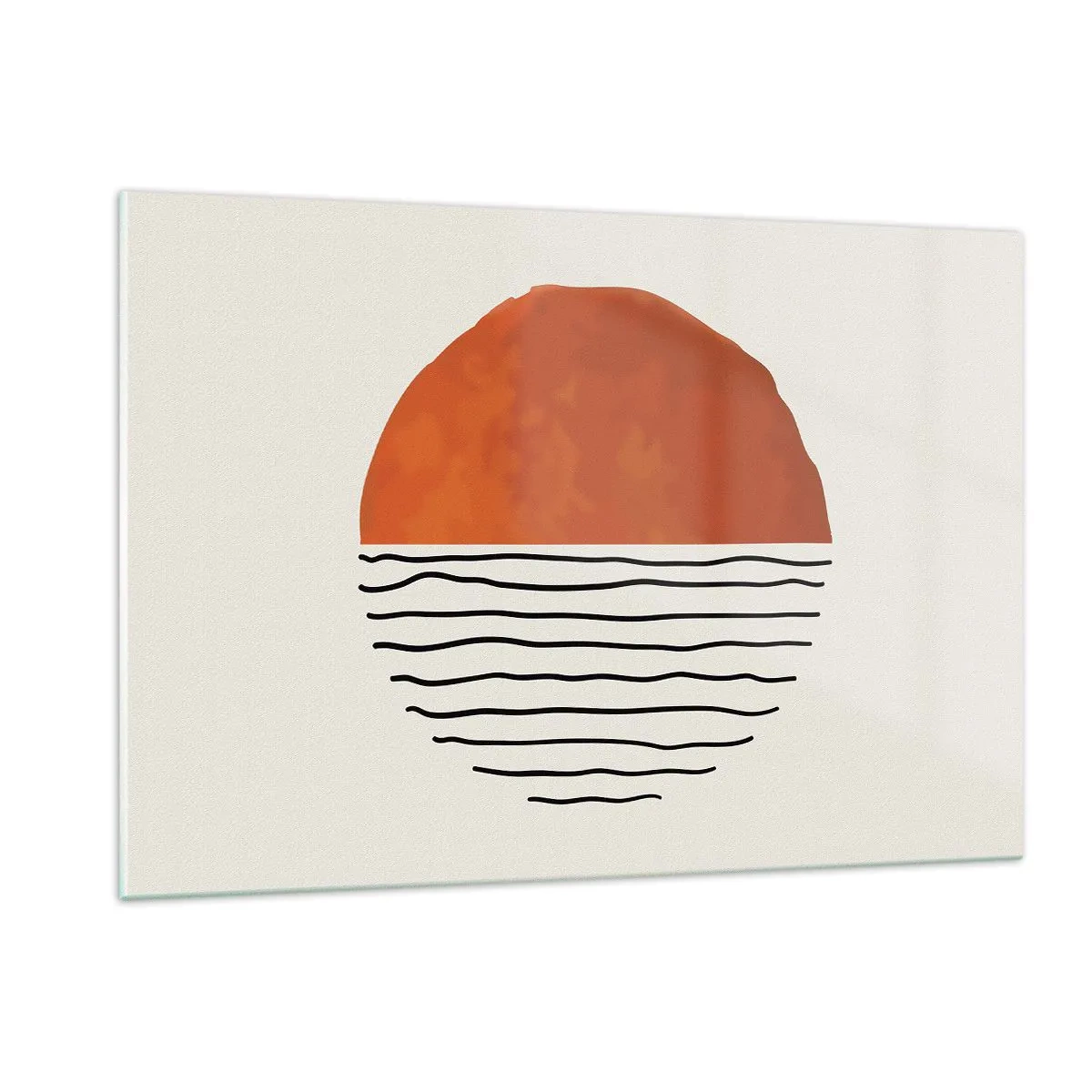 Glasbild - Bild auf glas - Minimalistische Sonne über der Wellenlinie - 120x80cm - Im japanischen Klima - Moderne Wanddekoration für Wohnzimmer und Schlafzimmer ARTTOR