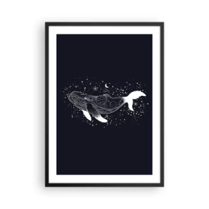 Poster in einem schwarzem Rahmen - Ein Weltraumwal im grafischen Stil auf schwarzem Hintergrund - 50x70cm - Im Ozean des Universums - Moderne Wanddekoration für Wohnzimmer und Schlafzimmer ARTTOR