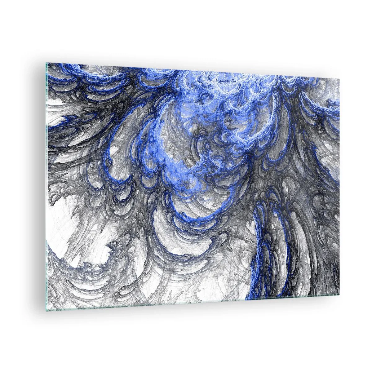 Glasbild - Bild auf glas - Dynamische Abstraktion in Blau- und Grautönen - 70x50cm - Die Geburt einer Welle - Moderne Wanddekoration für Wohnzimmer und Schlafzimmer ARTTOR