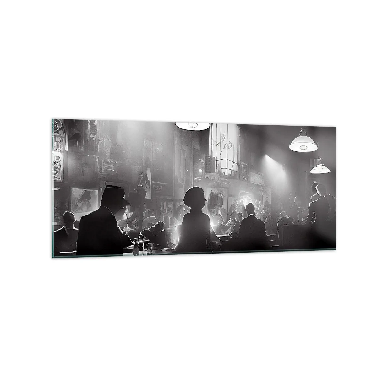 Glasbild - Bild auf glas - Schwarz-weiße Jazz-Nachtclubszene - 120x50cm - In Jazz-Atmosphäre - Moderne Wanddekoration für Wohnzimmer und Schlafzimmer ARTTOR