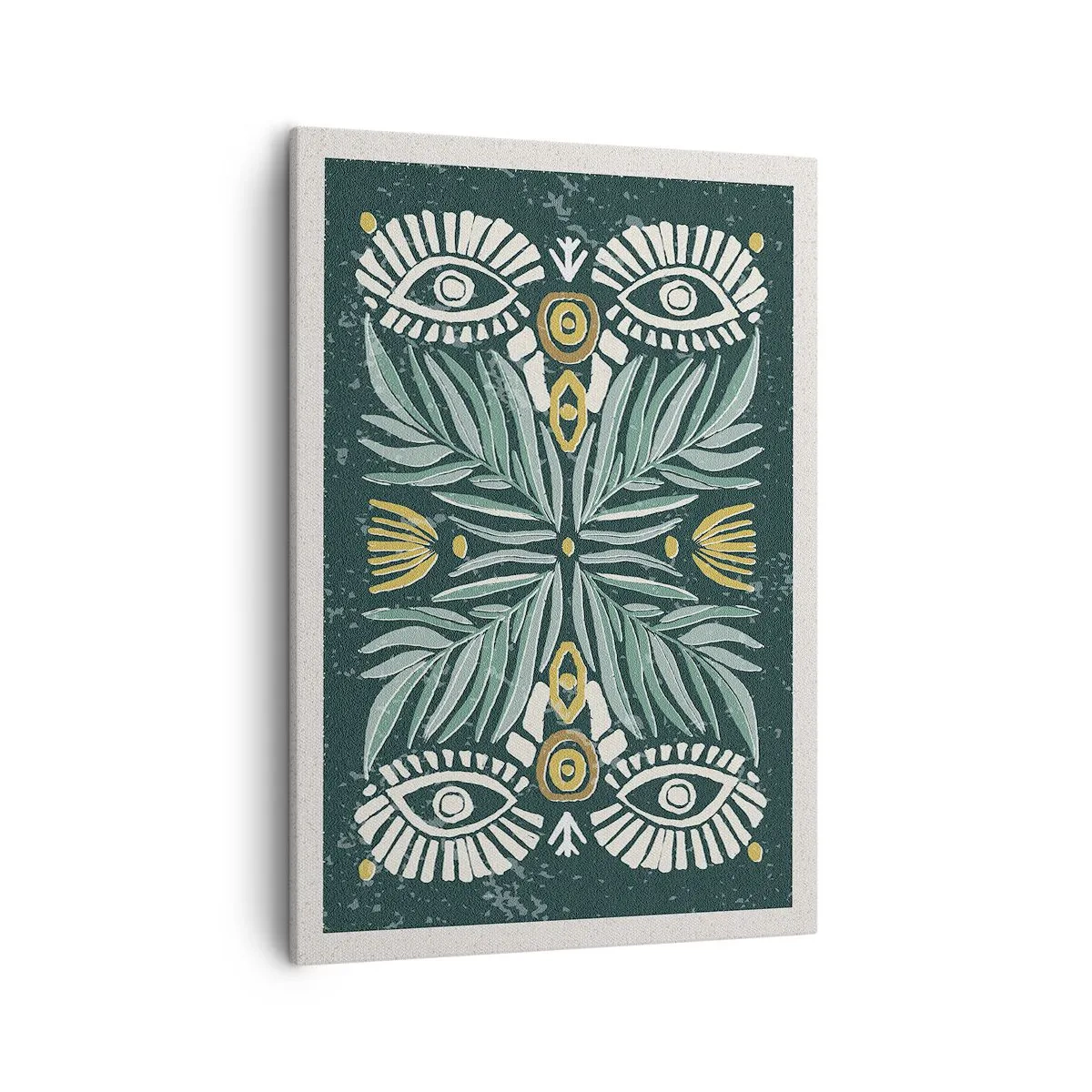 Bild auf Leinwand - Leinwandbild - Symmetrisches Pflanzenmuster auf grünem Hintergrund - 50x70cm - Wie ein Volksausschnitt - Moderne Wanddekoration für Wohnzimmer und Schlafzimmer ARTTOR