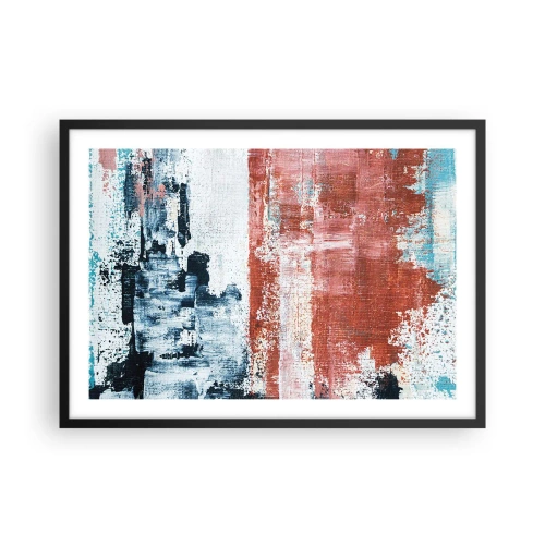 Poster in einem schwarzem Rahmen - Abstraktion in Weiß-, Blau- und Ziegelfarben - 70x50cm - Fünfzig-Fünfzig abstrakt - Moderne Wanddekoration für Wohnzimmer und Schlafzimmer ARTTOR