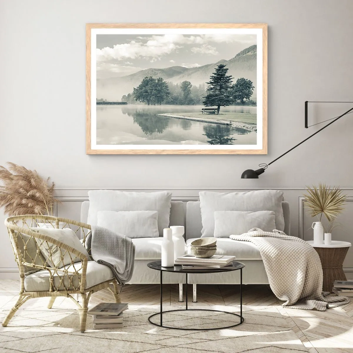 Poster in einem Rahmen aus heller Eiche - Der See schläft noch - 100x70 cm
